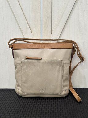 Margot New York Leather Crossbody Bag in Taupe/Cream & Tan